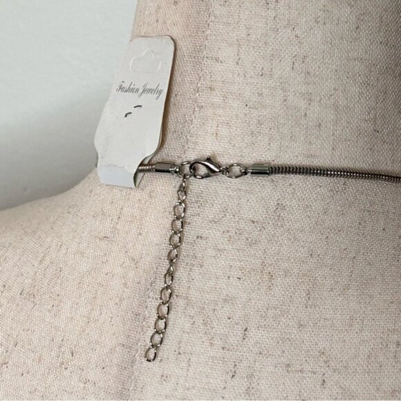 Boho Silver Tone Crystal Enamel Pendant Necklace - Picture 8 of 8